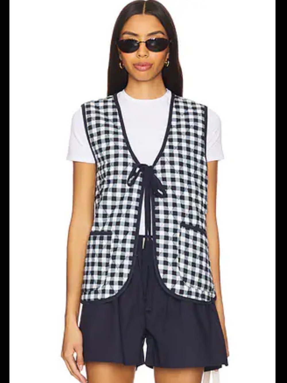 NWT Free People Claudine Vest in Navy Gingham Size Medium